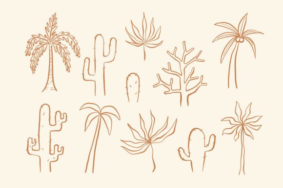 Download Line Art Botanical Tree and Cactus - Art Collection