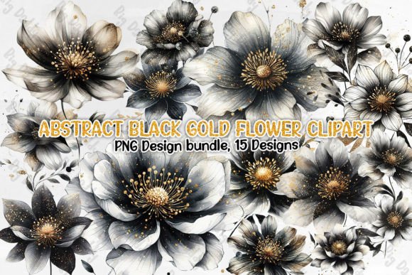 Download Abstract Black Gold Flower Clipart PNG - Art Collection