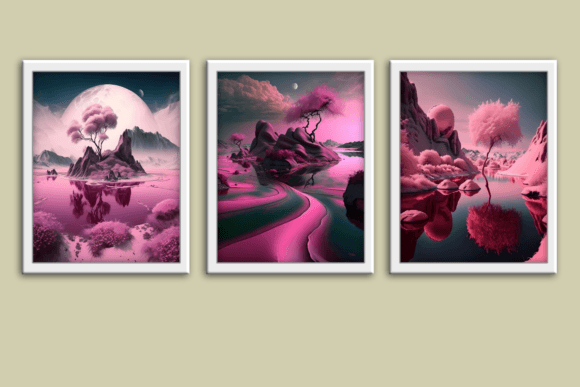 Download Pink Surreal Set of 3 Wall Art Prints - Art Collection