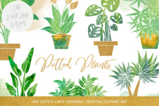 Download Plants Clipart Set - Potted Plant Images - Indoor Greenery & Flora Graphics - Watercolor Stains - Art Collection