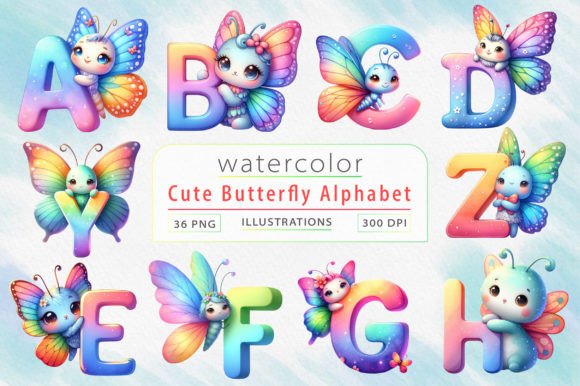 Download Cute Butterfly Alphabet Clipart PNG - Art Collection