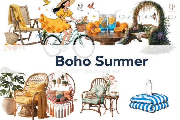 Download Boho Summer Clipart Watercolor PNG Set - Art Collection