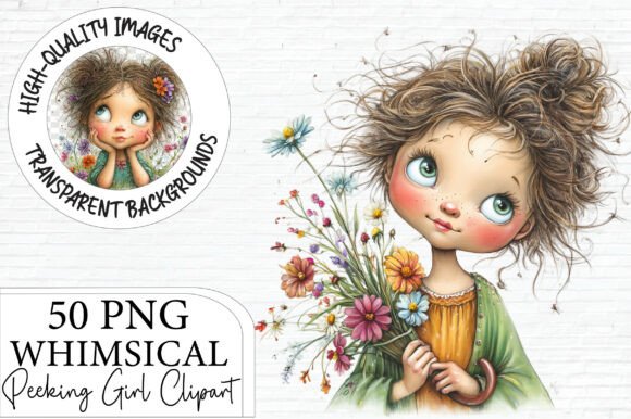 Download Whimsical Peeking Girl Clipart Bundle - Art Collection
