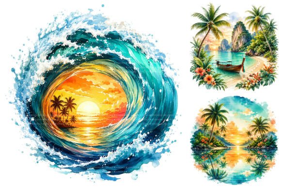 Download Watercolor Tropical Beach Summer Clipart - Art Collection