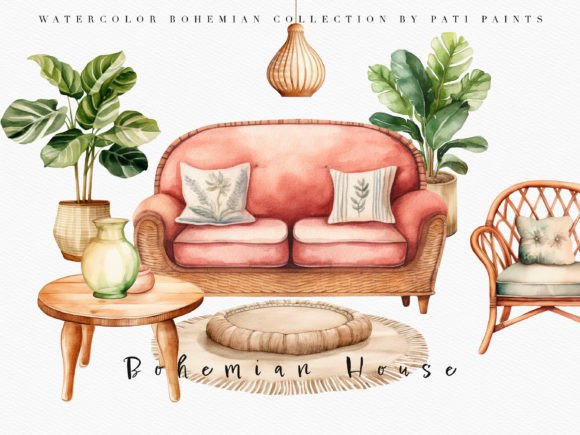 Download Boho Decor Home Watercolor Clipart Set - Art Collection