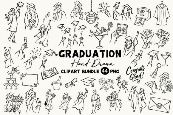 Download Graduation Hand-Drawn Clipart Bundle PNG - Art Collection