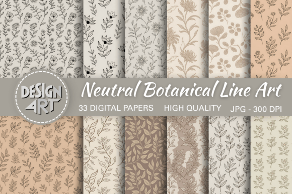 Download Neutral Botanical Line Art Pattern - Art Collection