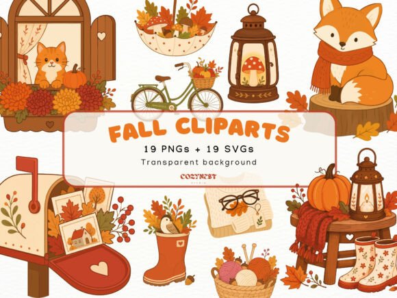 Download Cozy Autumn Flat Cliparts, Fall PNG SVG - Art Collection