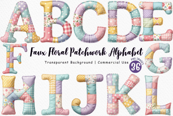 Download Faux Floral Patchwork Alphabet Clipart - Art Collection
