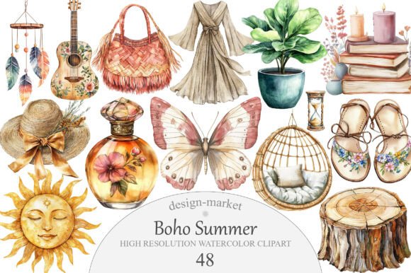 Download Watercolor Boho Summer Clipart - Art Collection
