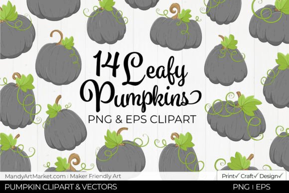 Download Leafy Pumpkins Clipart - Pebble Grey - Art Collection