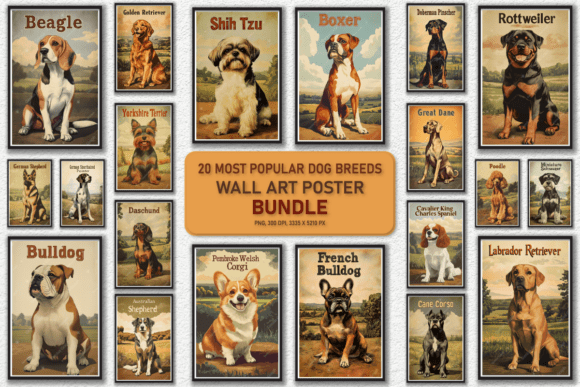 Download 20 Types of Dogs Wall Art Poster Bundle - Art Collection