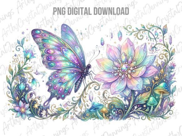 Download Crystal Butterfly Flower Clipart PNG - Art Collection