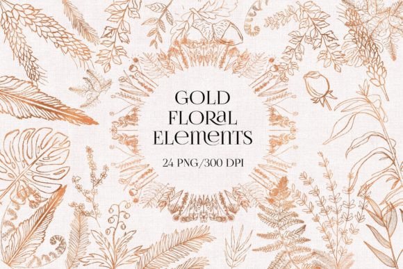 Download 24 Png Gold Floral Overlays, Clipart - Art Collection