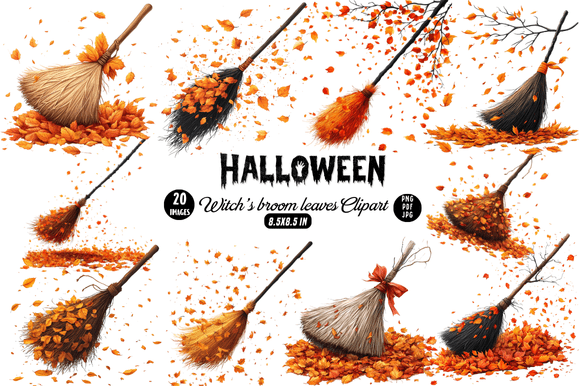 Download Halloween Witch’s Broom Leaves Clipart - Art Collection