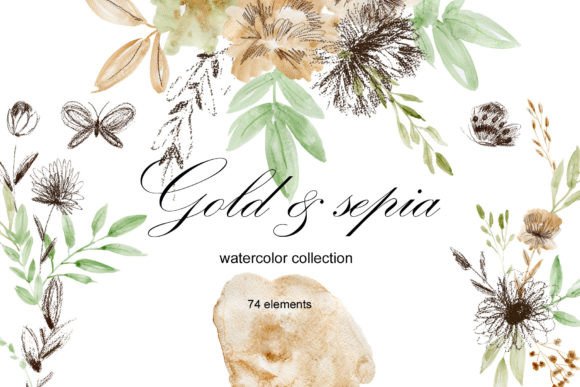 Download Gold and Sepia. Watercolor Clipart. - Art Collection